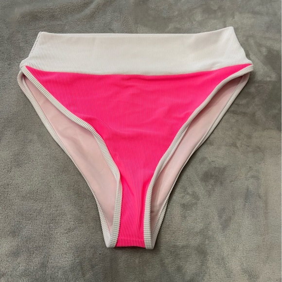 New! Beach Riot Emmy pink white ribbed high waisted bikini bottom 24918 - Picture 6 of 10